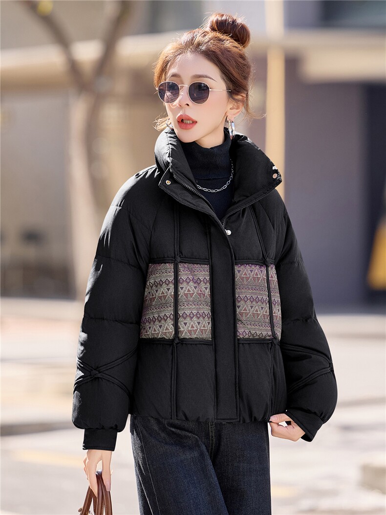 休闲立领拼接宽松短款羽绒服女加厚保暖2025冬季新款,女装羽绒服,余墨