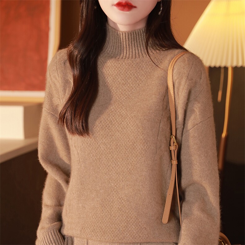 秋冬新款气质优雅半高领羊毛衫女宽松显瘦百搭毛衣,女装羊毛衫,邓利维