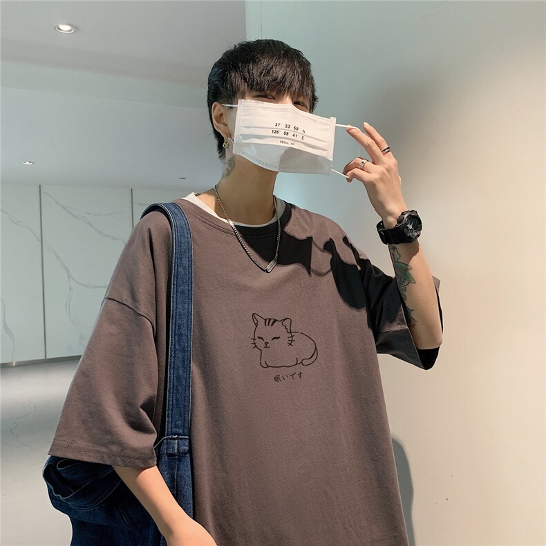 纯棉T恤男短袖宽松港风日系情侣中性美式潮1016-1 DT0218 P25 K39图片