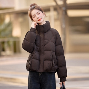 新标90白鸭绒短款印花波点羽绒服女2025冬季新款图片