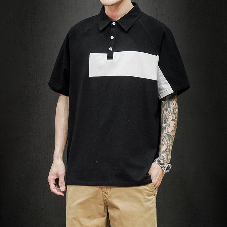 黑墙夏季新款polo衫棉麻宽松透气大码纯棉翻领短袖T2001P35，男装T恤，电商A177
