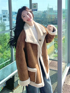 减龄两面穿咖色皮毛一体外套女冬季2025新款羊羔毛小个子加厚棉服图片