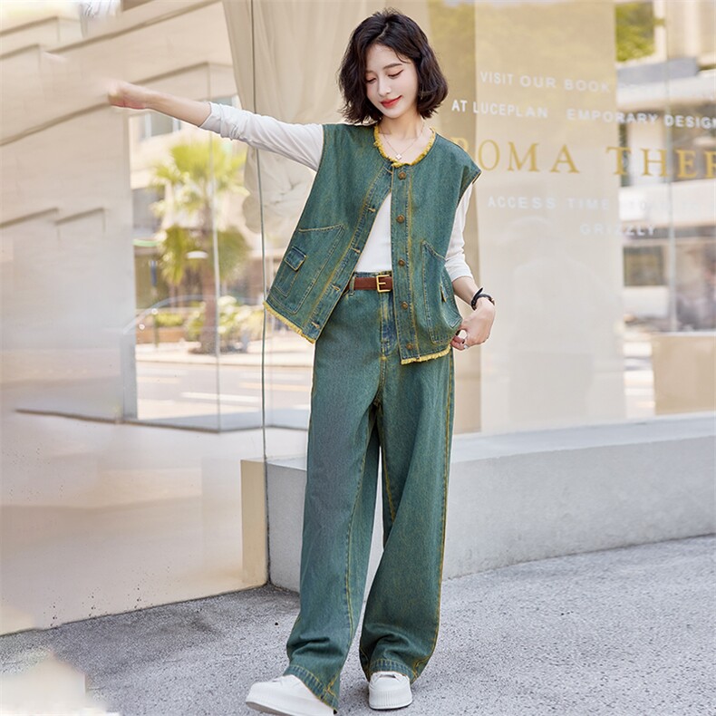 早春牛仔套装裤女2025春秋新款时髦洋气减龄马甲穿搭一整套两件套,女装套装/套裙,苗苗