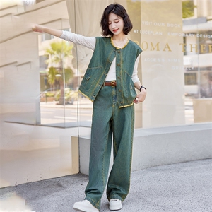 早春牛仔套装裤女2025春秋新款时髦洋气减龄马甲穿搭一整套两件套图片
