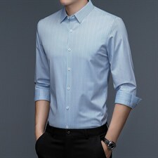 长袖衬衫男春秋季薄款中年男士休闲衬衣2023新款无痕免烫上衣，男装衬衫，电商B212（原钱塘6029）