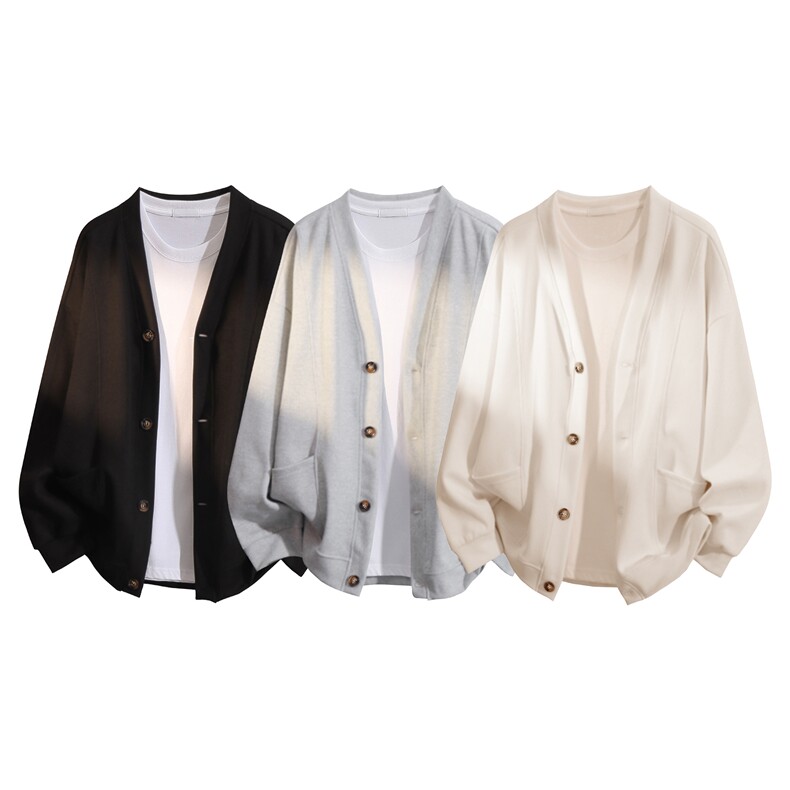 抖音得物高品质秋冬美式高街重磅单排扣结构卫衣V领开衫外套W110，男装卫衣，电商A486