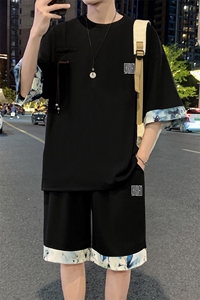 新中式风两件套夏季新中式禅意短袖t恤男套装 A436-D223-P52图片