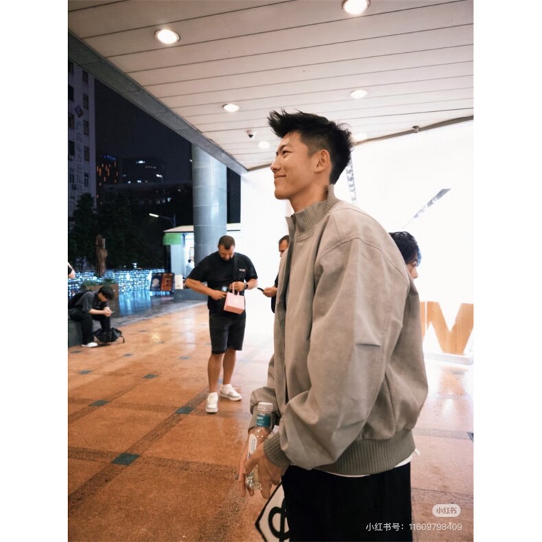 W11103-P75网图现货新款双拉链立领纯色休闲夹克外套松弛感百搭,男装夹克,星座1608
