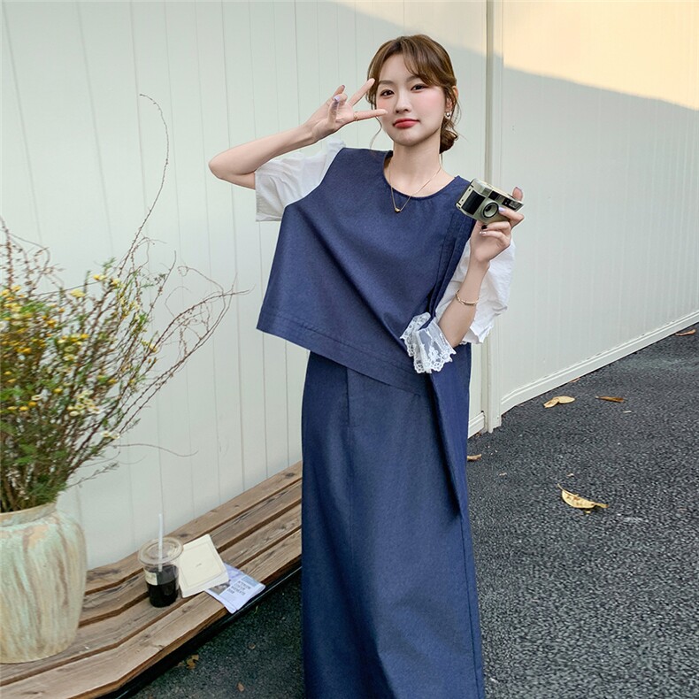 高级感撞色上衣半身裙套装女2025夏季新款韩版宽松显瘦气质两件套,女装套装/套裙,维壹