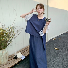 高级感撞色上衣半身裙套装女2025夏季新款韩版宽松显瘦气质两件套，女装套装/套裙，维壹