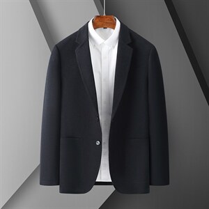 时尚潮流宽松无痕上衣西服中年男士新款商务休闲男装百搭免烫外套图片