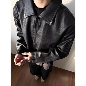秋冬翻领拉链机车外套经典百搭短款PU皮夹克皮衣JK1730-P65图片