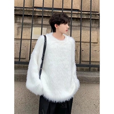 氛围感穿搭白色水貂绒软糯毛衣男女冬季韩慵懒风外穿宽松针织衫，男装针织衫/毛衣，星座506A