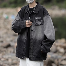 美式复古渐变牛仔外套男春秋季高街潮牌工装夹克宽松潮流休闲衣服，男装工装外套，星座1210-1