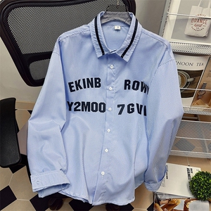 中性风条纹七分袖衬衫女日系大码M-5XL港风长袖衬衫男CCS8018P45图片