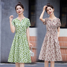 漂亮气质纯棉碎花连衣裙女2024夏季新款收腰显瘦休闲洋气减龄裙子，女装连衣裙，鑫思依格