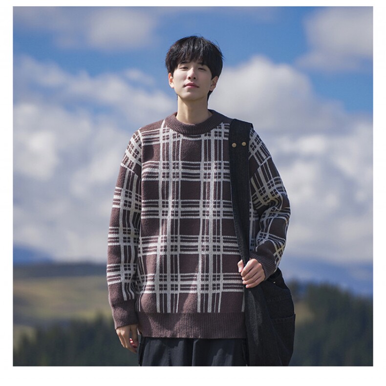 B299-M839格子针织慵懒日系港风毛衣P58X88（大货已入仓），男装针织衫/毛衣，电商B299-1