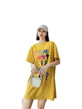 时尚休闲潮流长款T恤，女装T恤，泽妤