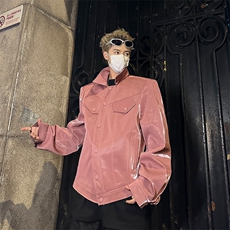 高街hiphop外套男女潮粉色亮面PU皮衣夹克设计感小众上衣-JK9005，男装夹克，星座601-2