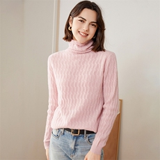 优雅女士秋冬羊绒高领复古波浪纹针织衫，女装羊绒衫，恒爱羊绒