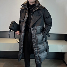 冬季拼接设计感羽绒棉服外套长款过膝宽松加厚小众棉服男M129P235，男装棉衣，电商B267