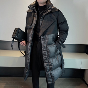 冬季拼接设计感羽绒棉服外套长款过膝宽松加厚小众棉服男M129P235图片