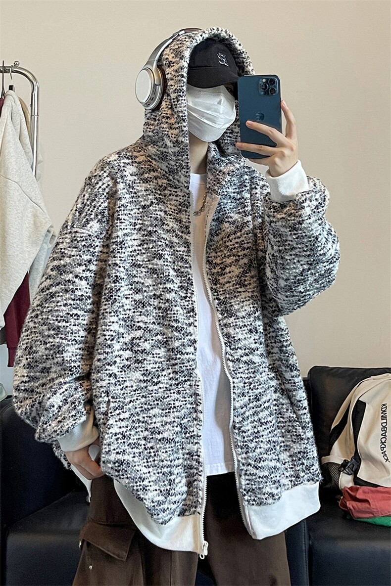 秋装oversize潮牌男女同款连帽开衫卫衣新款针织衣外套HY629P75,女装短外套,电商A102B