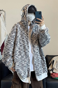 秋装oversize潮牌男女同款连帽开衫卫衣新款针织衣外套HY629P75图片