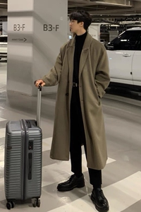 WASSUP HAPPY过膝毛呢大衣男士冬季潮流加棉韩版宽松呢子长款风衣图片