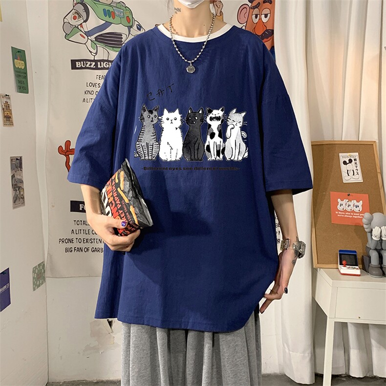 YT26100-P30亚麻短袖t恤男大码五分袖男宽松七分袖海报风,男装T恤,电商A040