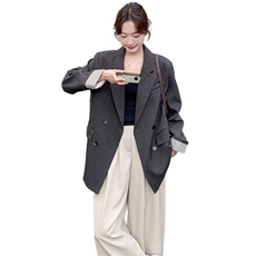 有货深灰色拼格子西装2C198-6820-P145K228，女装短外套，2C198