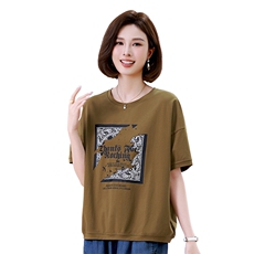时尚宽松印花短袖T恤女夏季新款韩版百搭显瘦上衣休闲学生装，女装T恤，叶笙衣