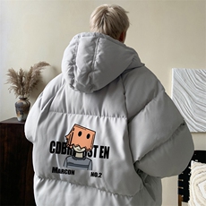 青少年棉服男款冬季2024新款加肥加大面包服美式潮牌卡通印花外套，男装棉衣，电商B371