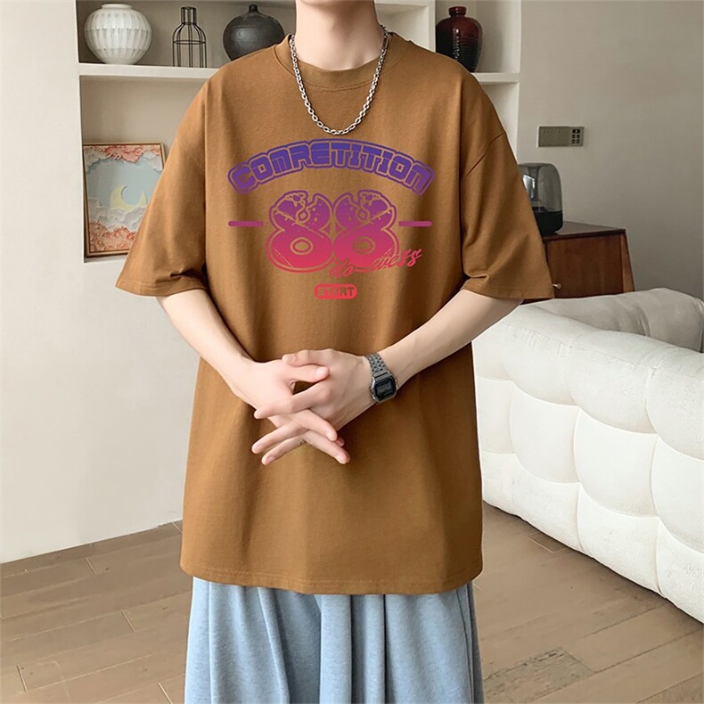 新款夏季男装纯棉短袖T恤落肩款英文字母印花时尚休闲上衣,男装T恤,星座1013