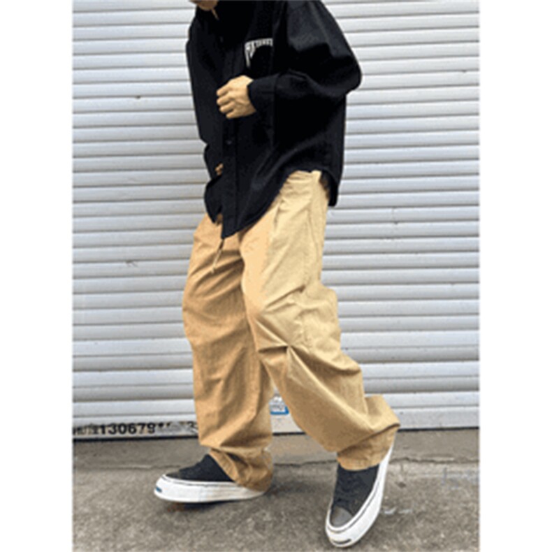 抖音得物 纯色简约 休闲裤男日系复古宽松束脚口袋装饰工装裤AK10图片