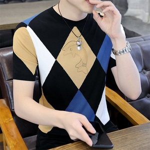 7315-P65欧洲站秋季羊毛衫短袖男士纯色百搭时尚白色线衣青年休闲图片