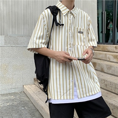 2023夏季薄款条纹短袖衬衫休闲日系学生设计感小众衬衣W991-P32，男装衬衫，星座512-2