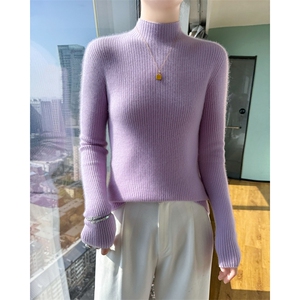 无缝一线抽条山羊绒衫软糯亲肤修身内搭女秋冬羊毛打底半高领毛衣图片