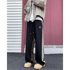美式高街休闲裤男女豹纹拼接拼色帅2024秋冬ins宽松长裤K5858-P43，男装休闲裤，星座412-3