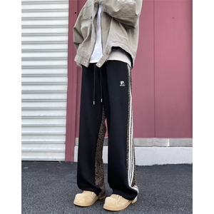 美式高街休闲裤男女豹纹拼接拼色帅2024秋冬ins宽松长裤K5858-P43图片