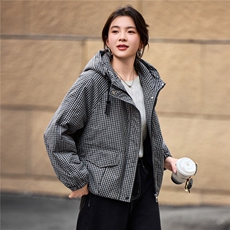 2025年冬季宽松连帽格子加厚棉衣服棉短款外套，女装棉衣/棉服，简韵佳