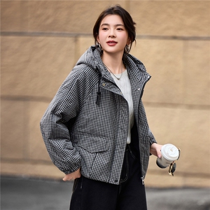 2025年冬季宽松连帽格子加厚棉衣服棉短款外套图片