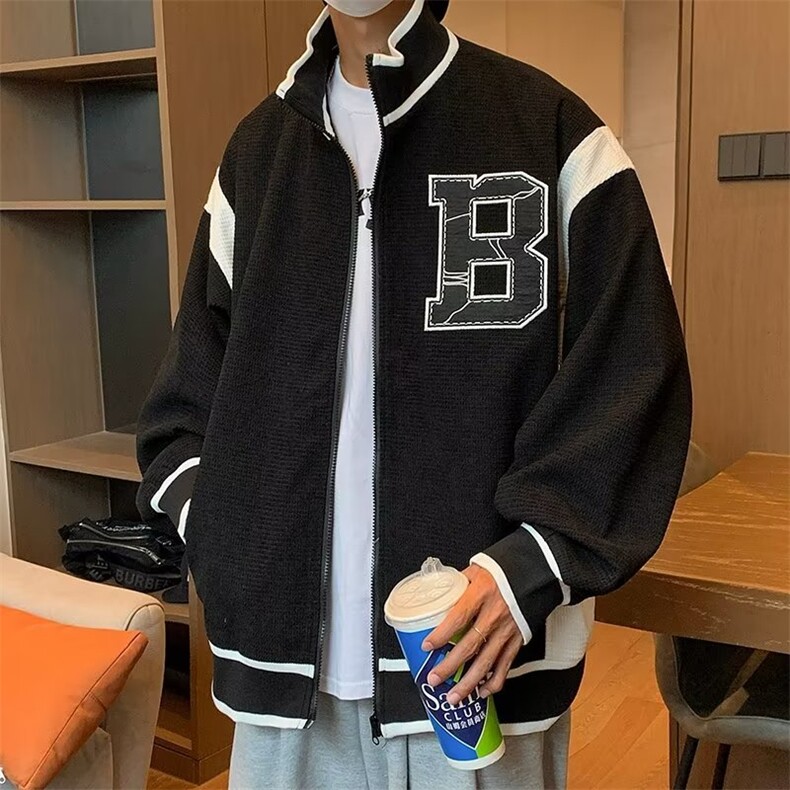 拼色外套男青少年高街刺绣印花潮流宽松休闲开衫拉链春秋夹克上衣,男装夹克,星座716-4