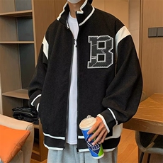 拼色外套男青少年高街刺绣印花潮流宽松休闲开衫拉链春秋夹克上衣，男装夹克，星座716-4