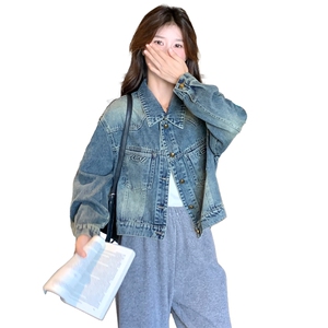 复古港风重工水洗短款牛仔外套女2024秋季新款时尚百搭设计感上衣图片