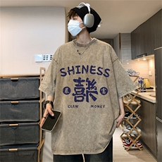 DSA028-SXDT22L103P32重磅蜡染克美式复古水洗潮牌印花短袖男，男装T恤，电商A028