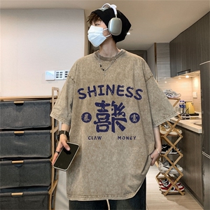 DSA028-SXDT22L103 P32重磅蜡染克美式复古水洗潮牌印花短袖男图片