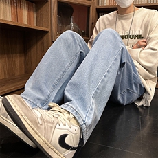 直筒牛仔裤男秋潮牌宽松休闲复古潮流百搭阔腿长裤N068-P38，男装牛仔裤，星座308B-1