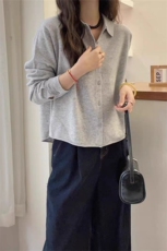 秋冬新款polo领针织纯色开衫时尚休闲百搭，女装针织衫/毛衣，锦瑟羊绒