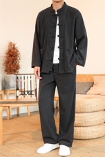 风长袖灯芯绒套装立领盘扣男士纯色套装两件套DSA008-TZ2524，男装休闲套装，电商A008
